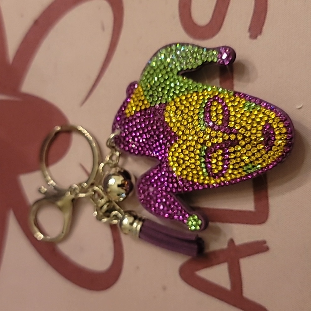 Rhinestone Mardi Gras Jester Mask Keychain w/Tassle